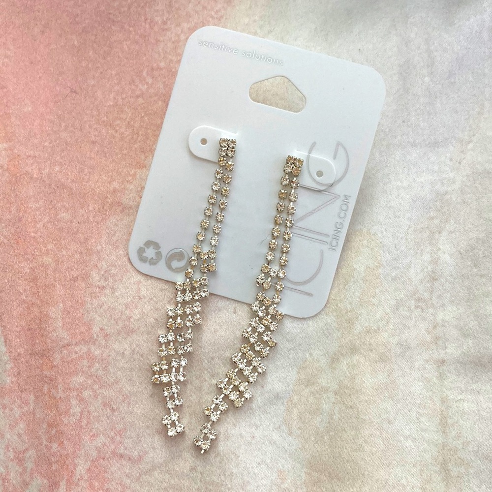 Silver Drop Double Column Earrings